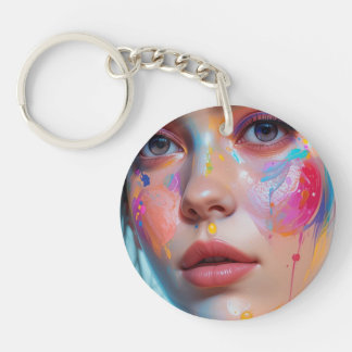 Keychain with a colorful girl's face キーホルダー
