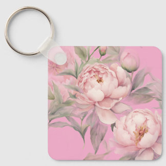  Keychains Pink Peonies, Pretty Garden Flowers キーホルダー