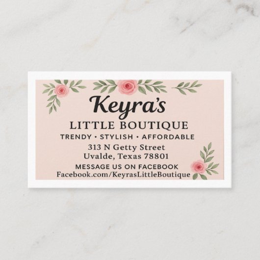 KEYRA'S LITTLE BOUTIQUE IN UVALDE 名刺 (正面)