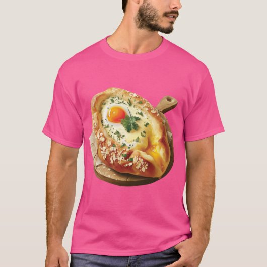 Khachapuri Georgian Cheese and Egg Bread On A Wood Tシャツ (正面)