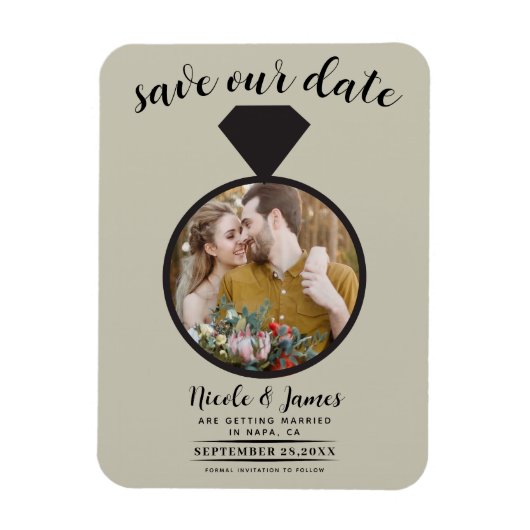 Khaki Beigeの結婚リングや輪写真Save the Date マグネット (縦)