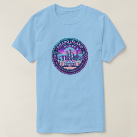 Kharg Island Homes Iran Vaporwave Blue T-Shirt Tシャツ (デザイン正面)
