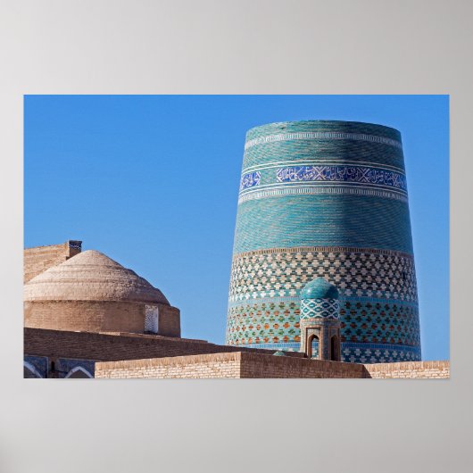 Khiva，ウズベキスタン – イスラームKhodja Minaret ポスター (正面)