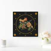 Khokhloma～ロシアのフォークアート～鳥花～   スクエア壁時計 (ホーム)