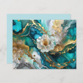 KHS抽象芸術ブルーおよび金ゴールドフローラグリーティングカード サンキューカード (正面/裏面)