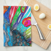 KHS水色カラフル孔雀キッチンタオル キッチンタオル (四つ折り)