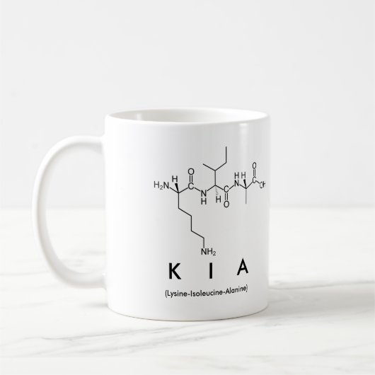 KIAのペプチッド名前のマグ コーヒーマグカップ (左)