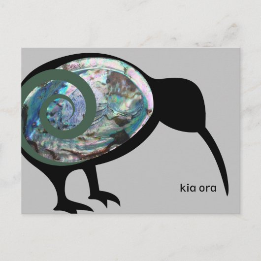 KIA ORA NZ KIWI BLACK PAUA FERN KORUニュージーランド ポストカード (正面)