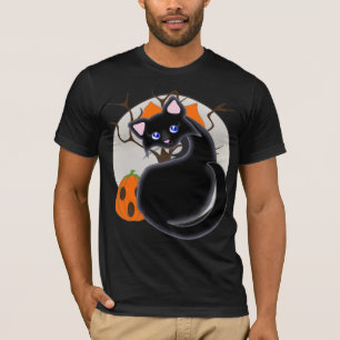 Kiaraの漫画の子猫の黒猫の月の木のワイシャツ Tシャツ