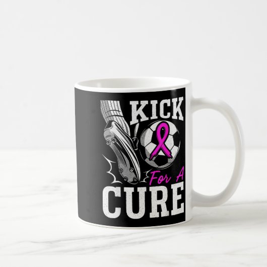 Kick For A Breast Cancer Awareness Nk Ribbon Socce コーヒーマグカップ (右)