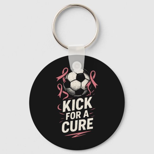 Kick For A Cure - 乳がんサッカー応援 キーホルダー (正面)