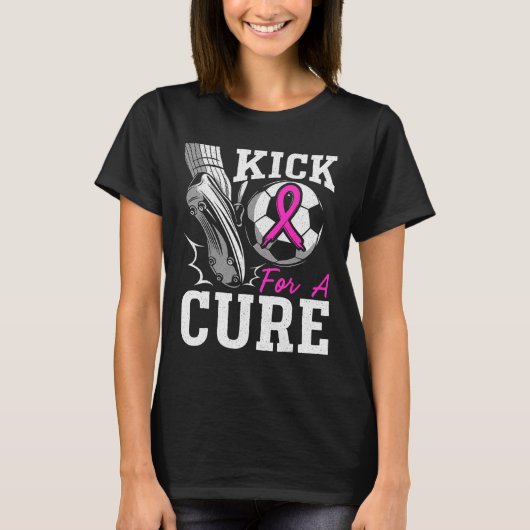 Kick For A Cure 乳がん啓発 ピンクリボン Tシャツ (正面)