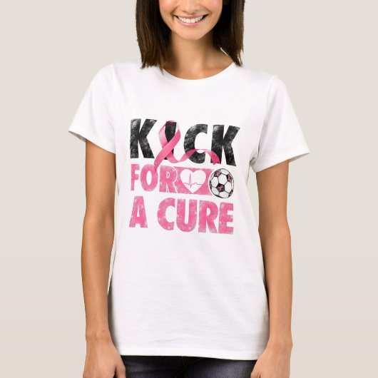 Kick For A Cure Breast Cancer Awareness Pink Ribbo Tシャツ (正面)