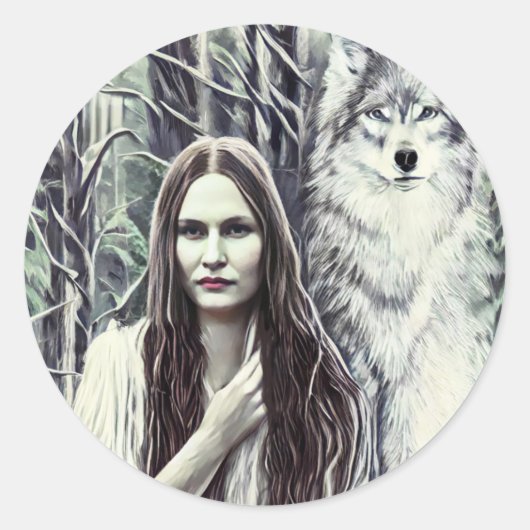 Kickapoo Indian Brujah White Wolf original art ラウンドシール (正面)
