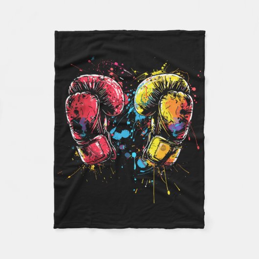 Kickboxing Gloves Splotch Martial Artist  フリースブランケット (正面)