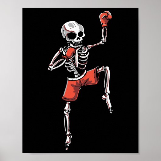 Kickboxing Skeleton Kickboxer Martial Arts Hallowe ポスター (正面)