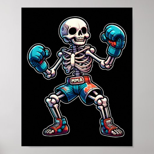 Kickboxing Skeleton Kickboxer Muay Thai Mma Fighte ポスター (正面)