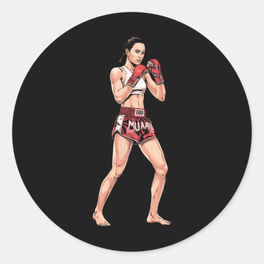 Kickboxing Stance Thai Boxing A Muay Thai Fighter  ラウンドシール (正面)