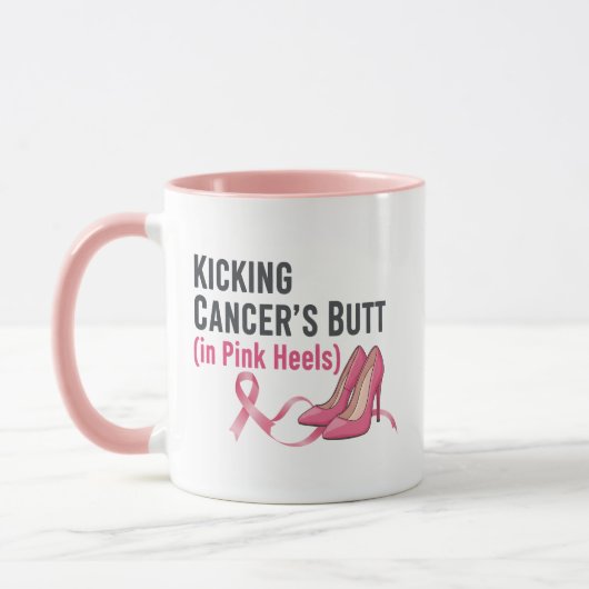 Kicking Cancer’s Butt in Pink Heels Sassy Survivor マグカップ (左)