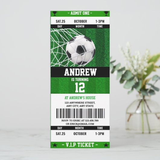 kId用パーソナルサッカーボールチケット誕生日 招待状 (スタンド正面)
