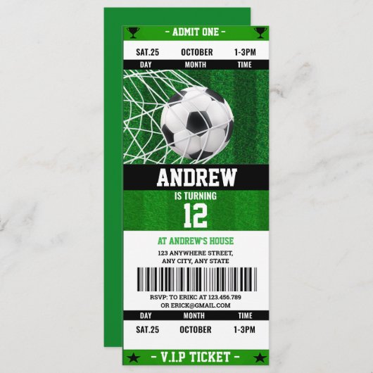 kId用パーソナルサッカーボールチケット誕生日 招待状 (正面/裏面)