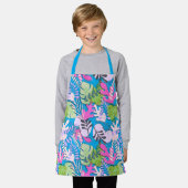 Kid Apron : 抽象的な葉(青) エプロン (着用した状態)