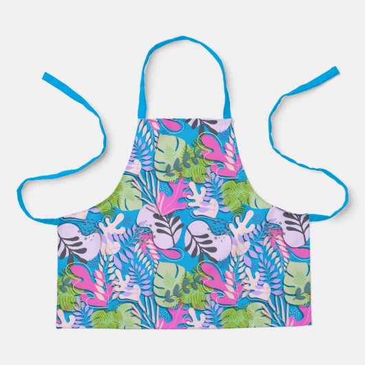 Kid Apron : 抽象的な葉(青) エプロン (正面)