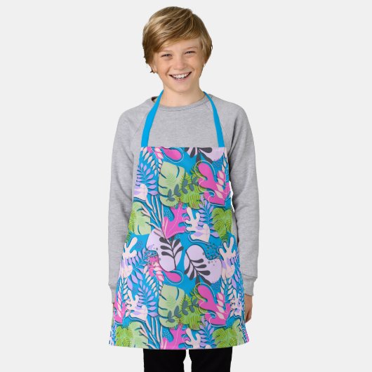 Kid Apron : Abstract Leaves (blue) エプロン (着用した状態)