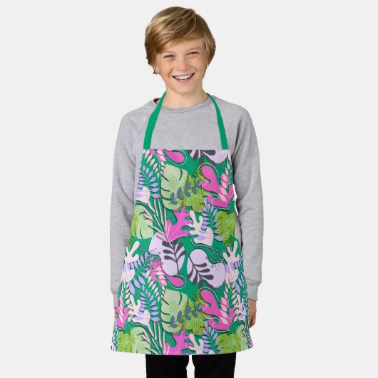 Kid Apron : Abstract Leaves (green) エプロン (着用した状態)