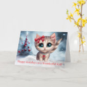 Kid Christmas Holiday with Darling Kitten カード (黄色い花)