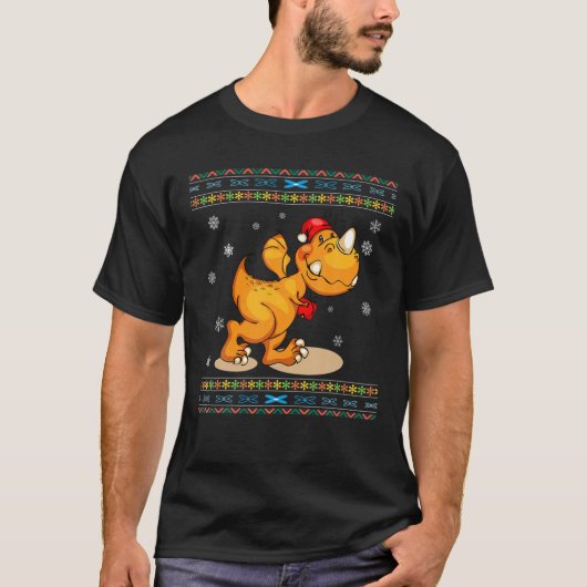 Kid Dinosaur Ugly Christmas Santa Trex Tree Rex Bo Tシャツ (正面)