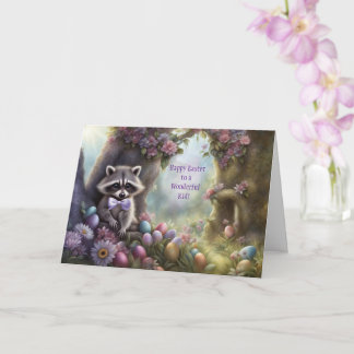 Kid Happy Easter Cute Raccoon and Easter Eggs カード