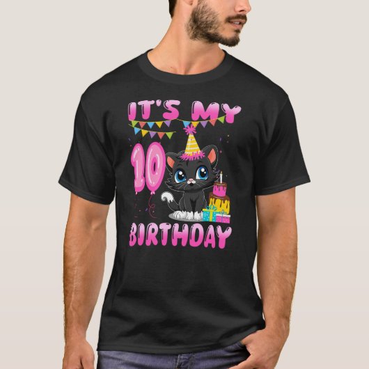 Kid It's My 10th Birthday Black Cat 10 Year Old Bd Tシャツ (正面)