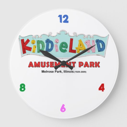 Kiddieland Melrose Park, IL,文字標識 ラージ壁時計 (正面)