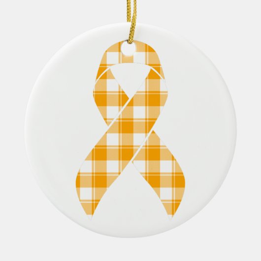 Kidney Cancer Awareness Plaid Orange Ribbon セラミックオーナメント (正面)