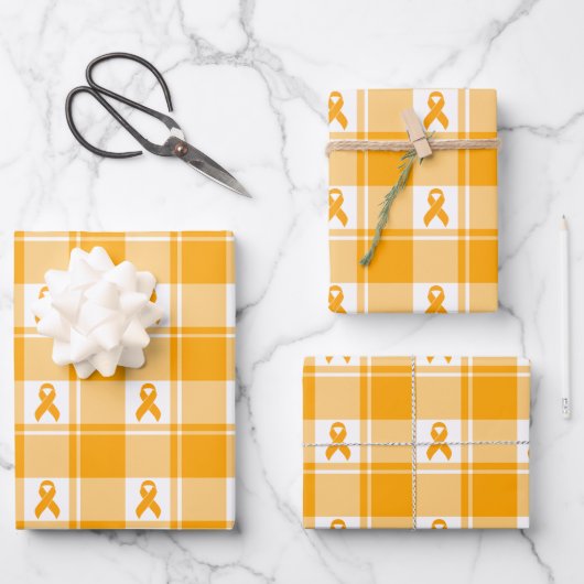 Kidney Cancer Awareness Plaid Wrapping Paper ラッピングペーパーシート (正面)