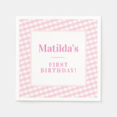 KIDSパーティーヴィンテージギンガムパターンガールピンク スタンダードカクテルナプキン (正面)