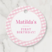 KIDSパーティーヴィンテージギンガムパターンガールピンク フェイバータグ (正面)