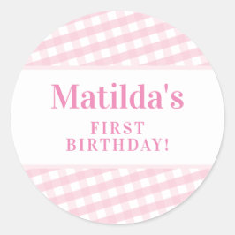 KIDSパーティーヴィンテージギンガムパターンガールピンク ラウンドシール