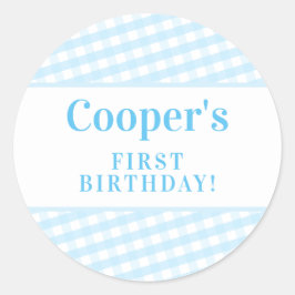 KIDSパーティーヴィンテージギンガムパターンボーイブルー ラウンドシール