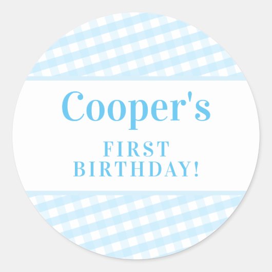 KIDSパーティーヴィンテージギンガムパターンボーイブルー ラウンドシール (正面)
