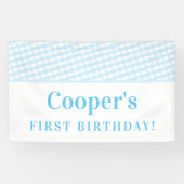 KIDSパーティーヴィンテージギンガムパタ淡い色のーン青 横断幕 (横)