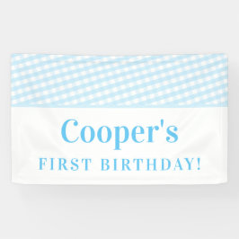 KIDSパーティーヴィンテージギンガムパタ淡い色のーン青 横断幕