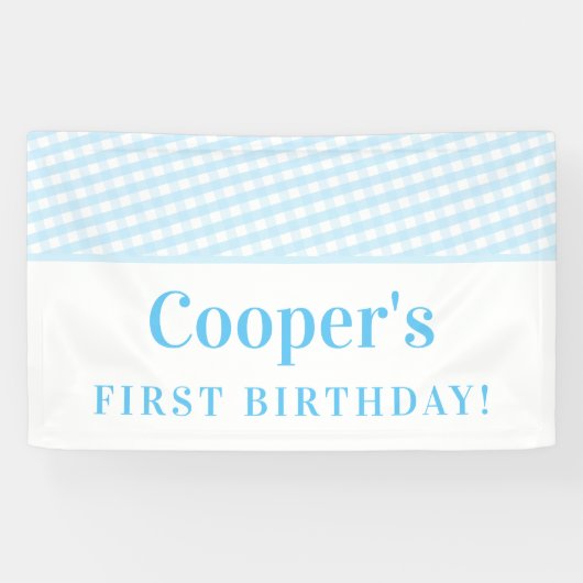 KIDSパーティーヴィンテージギンガムパタ淡い色のーン青 横断幕 (横)