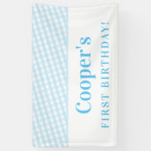 KIDSパーティーヴィンテージギンガムパタ淡い色のーン青 横断幕 (縦)