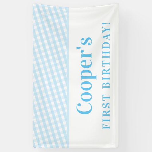 KIDSパーティーヴィンテージギンガムパタ淡い色のーン青 横断幕 (縦)