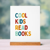 Kids クール読 Books本棚の木版の看板 アクリルサイン (ニュートラル)