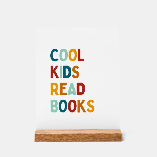 Kids クール読 Books本棚の木版の看板 アクリルサイン (正面)