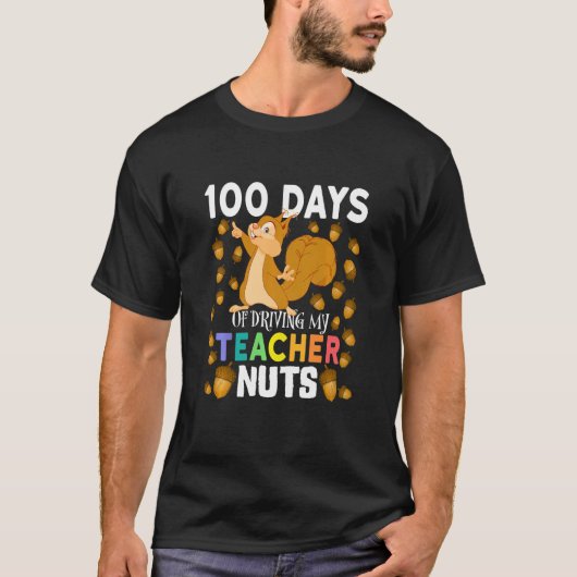 Kids 100 Days of Driving My Teacher Nuts Squirrel Tシャツ (正面)