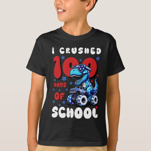 Kids 100 Days of School Dinosaur Monster Truck Tシャツ (正面)